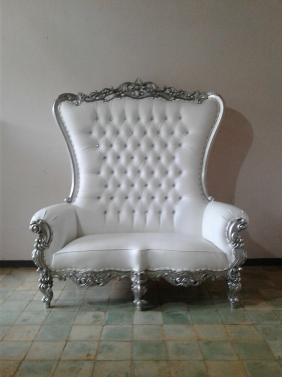 White/Silver Regal Throne Loveseat Throne Chairs